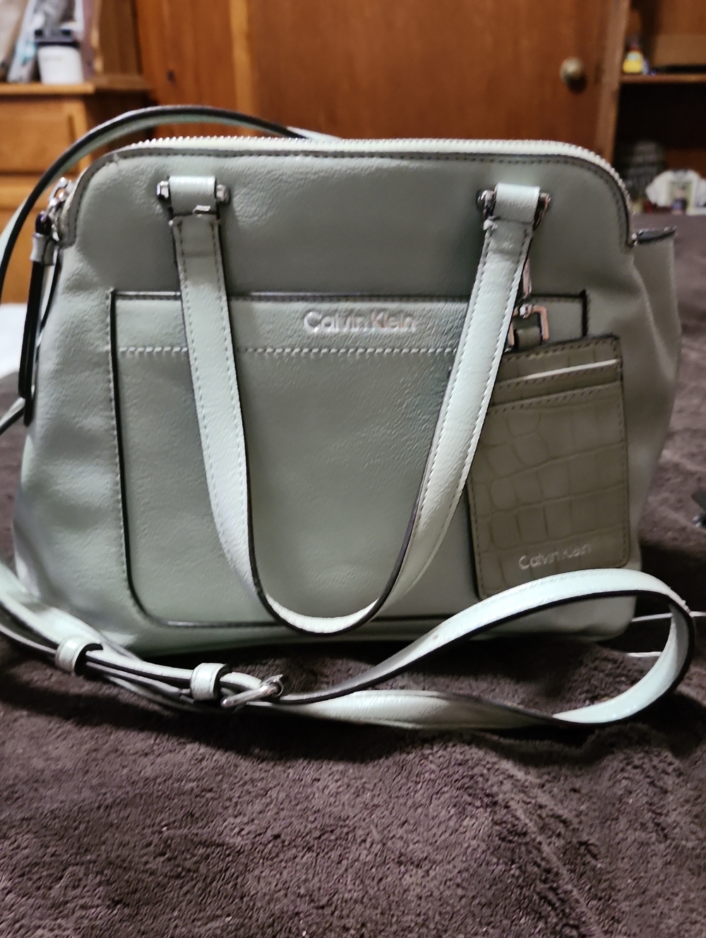 Calvin Klein Sage Green Convertible Satchel